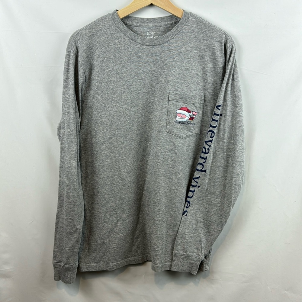 Vineyard Vines Men's Holiday Santa Whale Long Sleeve Gray Christmas Shirt Size S
